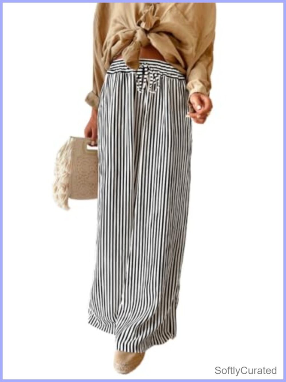 Women Drawstring Elastic Waist Wide Leg Pants with Pockets S-XXL